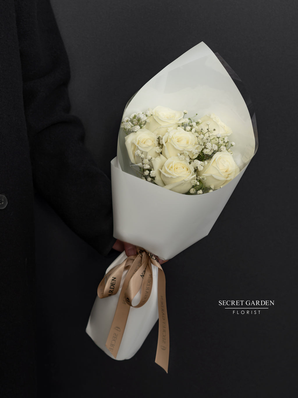 White Rose Simple Bouquet – Secret Garden Flower Design
